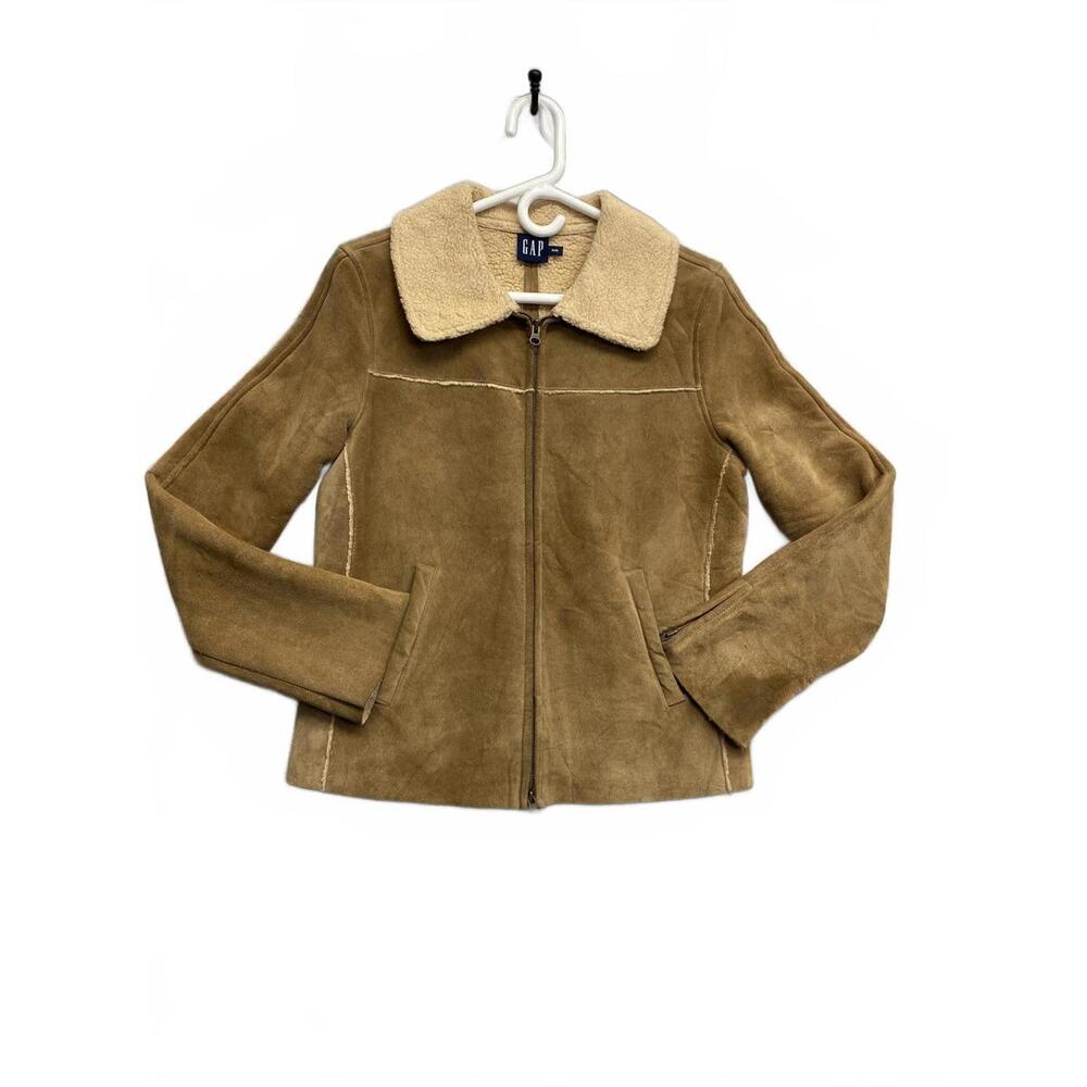 Vintage GAP Women's Brown Leather Suede Faux Shearling Zip-Up Jacket Size M